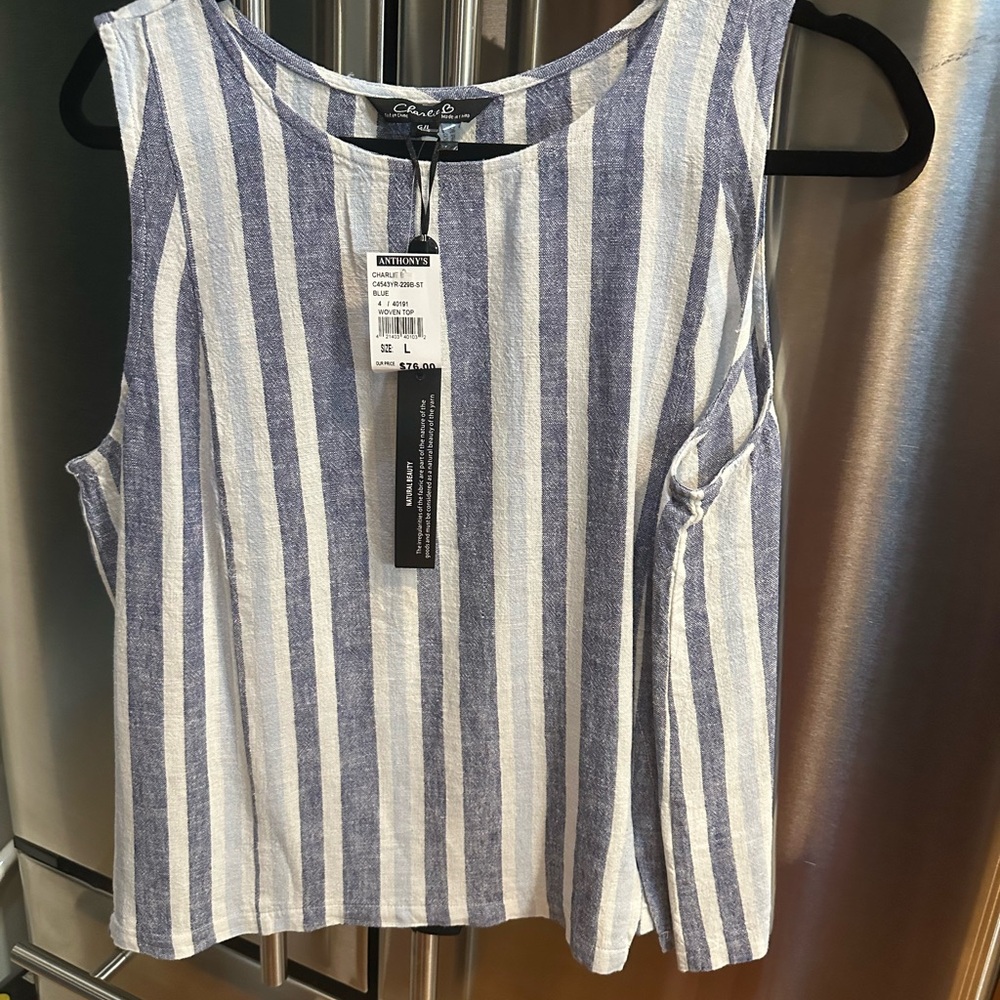 Charlies White and Blue Boxy Tank Top